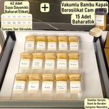Color House Baharatlik Borosilikat (Cam) Bambu Vakum Kapakli 300 cc 15 Adet Kavanoz (Stantlar Hariçtir) - Şeffaf - 300 ml