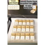 color house Baharatlık Borosilikat (CAM) Bambu Vakum Kapaklı 300 Cc 15 Adet Kavanoz (STANTLAR HARİÇTİR) Tek Ebat