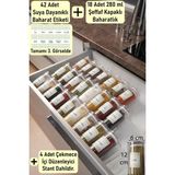 Color House Kavanoz Baharatlık Borosilikat (Cam) 18 Adet ve 4 Baharatlık Düzenleyici Pleksi Stant 30-13 Stoplu - Şeffaf - 280 ml