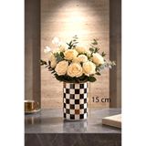 color house Seramik Damalı Altın Yaldız Detaylı Vazo ( Uzunluk : 15 cm - Çap : 10 cm ) Dama Desenli