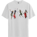 Color Luxe Abstract Dancers - Pamuklu Erkek Beyaz Tişört - Premium Quality - Renkli - XL