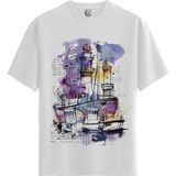 Color Luxe Abstract Harbor - Pamuklu Erkek Beyaz Tişört - Premium Quality - Renkli