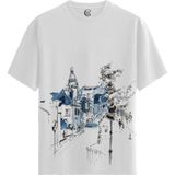 Color Luxe Blue Cityscape - Pamuklu Erkek Beyaz Tişört - Premium Quality - Renkli