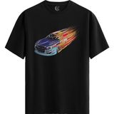 Color Luxe Burning Car Pamuklu Erkek Siyah Tişört - Premium Quality - Renkli - XL