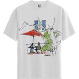 Color Luxe Cafe Sketch - Pamuklu Erkek Beyaz Tişört - Premium Quality - Renkli