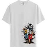 Color Luxe Colorful Architecture - Pamuklu Erkek Beyaz Tişört - Premium Quality - Renkli - 2XL