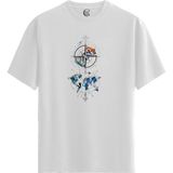 Color Luxe Compass Explorer - Pamuklu Erkek Beyaz Tişört - Premium Quality - Renkli