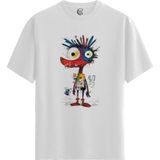 Color Luxe Crazy Art - Pamuklu Erkek Beyaz Tişört - Premium Quality - Renkli