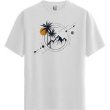 Color Luxe Geometric Tropical - Pamuklu Erkek Beyaz Tişört - Premium Quality - Renkli - 2XL