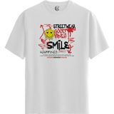 Color Luxe Goodvibes Smile - Pamuklu Erkek Beyaz Tişört - Premium Quality - Renkli