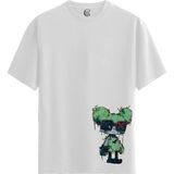 Color Luxe Graffiti Bear - Pamuklu Erkek Beyaz Tişört - Premium Quality - Renkli - 2XL