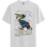 Color Luxe Graffiti Bird - Pamuklu Erkek Beyaz Tişört - Premium Quality - Renkli - XL