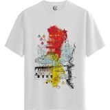 Color Luxe Istanbul Sketch - Pamuklu Erkek Beyaz Tişört - Premium Quality - Renkli - 2XL