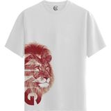 Color Luxe Lion Fury - Pamuklu Erkek Beyaz Tişört - Premium Quality - Renkli - 2XL