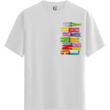 Color Luxe Living Library - %100 Pamuklu Erkek Beyaz Tişört - Premium Quality - 001-Renkli - S