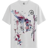 Color Luxe Neon Alley - Pamuklu Erkek Beyaz Tişört - Premium Quality - Renkli - XL