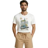 Color Luxe ''ocean Soul'' Yazılı ve Yelkenli Tekne Temalı Denizci Tasarım Premium Erkek Tişört - Beyaz - 2XL