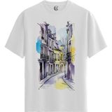 Color Luxe Paris Street - Pamuklu Erkek Beyaz Tişört - Premium Quality - Renkli - XL