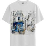 Color Luxe Parisian Cafe - Pamuklu Erkek Beyaz Tişört - Premium Quality - Renkli