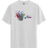 Color Luxe Splash Happy - Pamuklu Erkek Beyaz Tişört - Premium Quality - Renkli - 2XL