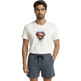 Color Luxe Superman ''man Of Steel'' Logosu Sulu Boya Tasarım Premium Erkek Tişört - Beyaz - XL