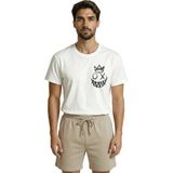 Color Luxe Taçlı ve Çılgın Surat Ifadeli Graffiti Baskılı Minimalist Tasarım Premium Erkek Tişört - Beyaz - 2XL