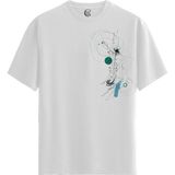 Color Luxe Techno Flower - Pamuklu Erkek Beyaz Tişört - Premium Quality - Renkli - S