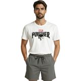 Color Luxe The Punisher Kuru Kafa ve Yazı Baskılı Grunge Tasarım Premium Erkek Tişört - Beyaz - 2XL