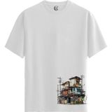 Color Luxe Urban Patchwork - Pamuklu Erkek Beyaz Tişört - Premium Quality - Renkli