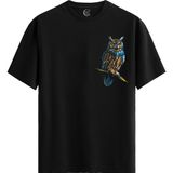 Color Luxe Wise Owl Pamuklu Erkek Siyah Tişört - Premium Quality - Renkli - XL