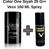 Color One Siyah (Black) Hair Fiber Saç Tozu 25 Gr.,topik + Vexx 100 Ml. Sabitleyici Sprey Set