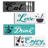 COLOR VALLEY ART Eat Kitchen Duvar Dekoru, 4 Adet Eat Drink Love Enjoy Ahşap Tabela Plaka, Çiftlik Evi Ahşap Asma Duvar Dekorasyonu Mutfak Yemek Odası Bar Kafe için (Taze Renk, 11,9 cm x 34,7 cm)