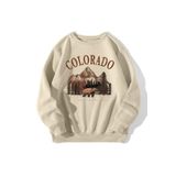 Colorado Baskılı Oversize Unisex Sweatshirt –%80 Pamuk – Rahat, Şık, Sportif Tasarım, bej, xl