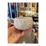 ColorCraft Papatya Desenli Tabaklı Seramik Kupa, Mug, Double Türk, Fltre Kahvesi, Çay Bardağı