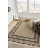 Colore Home İndia Jüt Bej Doğal Görünüm Rustik Halı Örme Kilim Çerçeveli Hasır Kilim