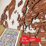 Colorfull Worlds 3 Boyutlu Ahşap Dünya Haritası, Ahşap Duvar Dekoru, Duvar Dekorasyon - Açık Kahverengi - 150 x 90 cm