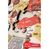 Colorfull Worlds 3d Ahşap Dünya Haritası Modern Duvar Dekoru - Renkli Tasarım Ev Ofis Okul Seyahat Tablosu