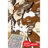 Colorfull Worlds 3d Ahşap Ingilizce Dünya Haritası - 100x50 Cm - Ev Ofis Hediye Duvar Dekorasyon