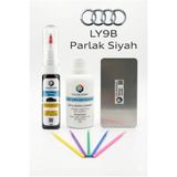 COLORGUARD Audi LY9B Parlak Siyah İğneli ve Fırçalı 2 si 1 Arada Rötuş Boyası Yüzey Temizleme Solüsyonu Profesyonel ve Çapaksız Rötuş Çeliği 5'li Uygulama Çubuğu Seti