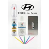 COLORGUARD Hyundai PGU Kristal Beyaz İğneli ve Fırçalı 2 si 1 Arada Rötuş Boyası Yüzey Temizleme Solüsyonu Profesyonel ve Çapaksız Rötuş Çeliği 5'li Uygulama Çubuğu Seti