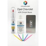 COLORGUARD Opel Chevrolet 40R Olimpik Beyaz İğneli ve Fırçalı 2 si 1 Arada Rötuş Boyası Yüzey Temizleme Solüsyonu Profesyonel ve Çapaksız Rötuş Çeliği 5'li Uygulama Çubuğu Seti