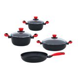 Colorgy 7 Parça Set Kırmızı (20Cm & 24Cm Derin Tencere+26Cm Sığ Tencere&Tava)
