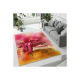 Colorix Carpet Dijital Baskı Dekoratif Kaymaz Taban Antibakteriyel Yıkanabilir Halı No:1013 Pembe 80 x 150