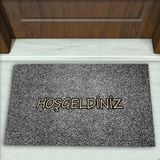 Colorix Carpet Modern Desenli Dekoratif Kapı Önü Paspası No: 1411 Gri (Hoşgeldiniz) 45 x 70