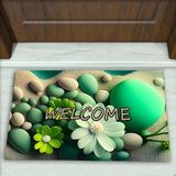Colorix Carpet Taş Desenli Dekoratif Kapı Önü Paspası No: 1742 Yeşil (Welcome) 45 x 70