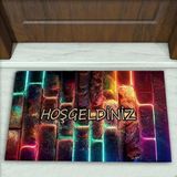 Colorix Carpet Taş Desenli Dekoratif Kapı Önü Paspası No: 1797 Yeşil (Hoşgeldiniz) 45 x 70