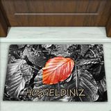 Colorix Carpet Yaprak Desenli Dekoratif Kapı Önü Paspası No: 1366 Siyah (Hoşgeldiniz) 45 x 70
