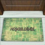 Colorix Carpet Yeşil Taş Desenli Dekoratif Kapı Önü Paspası No: 1054 Yeşil (Hoşgeldiniz) 45 x 70
