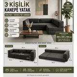 Colormix 3 Kişilik Kanepe Yatak Katlanır Tasarım Fitilli Kadife Kumaş Tam Sünger Konfor Yıkanabilir Kılıf Köşe Koltuk 300X20 - Antrasit