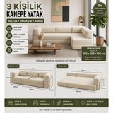 Colormix 3 Kişilik Kanepe Yatak Katlanır Tasarım Fitilli Kadife Kumaş Tam Sünger Konfor Yıkanabilir Kılıf Köşe Koltuk 300X20 - Krem
